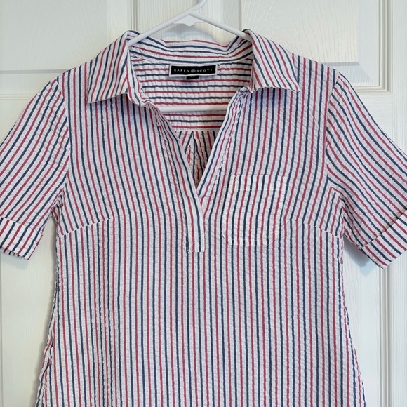 Karen Scott Red White Blue Striped Seersucker Dress Patriotic July 4 Size Small - Picture 4 of 16